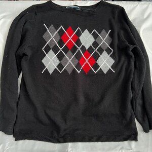 Karen Scott Womens Black Argyle Sweater XL Acrylic Made In China